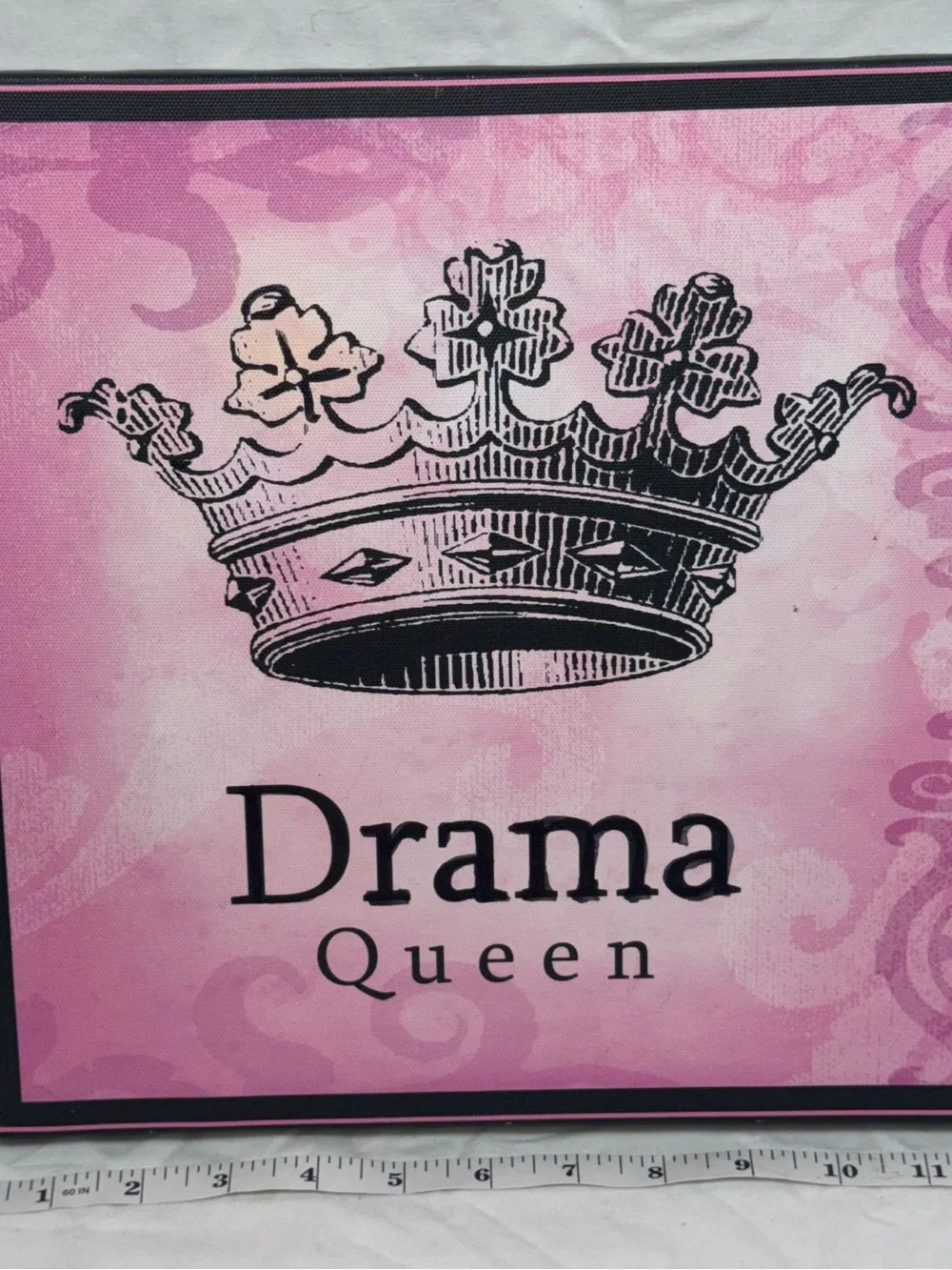 Drama Queen Pink Crown Wall Art Vintage Style Square Frame Girls Room Decor